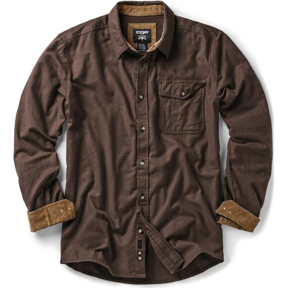 Mens Brown Cotton Flannel Shirt Long Sleeve Brushed Soft Casual Outdoor Plaid - Picture 1 of 9